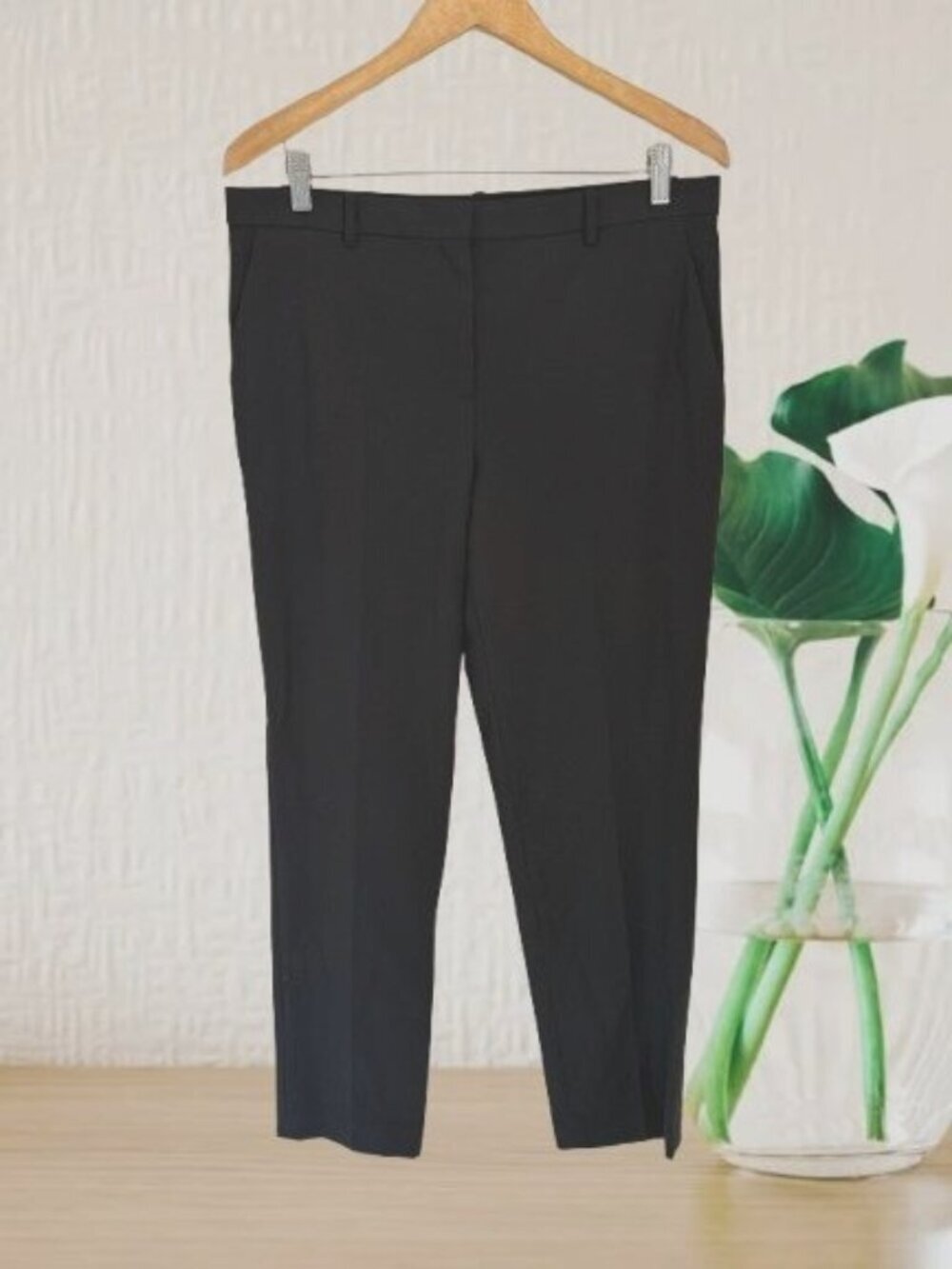 Theory Treeca Black Wool Blend Slim Fit Dress Pants Size 10 Womens Tailored Work